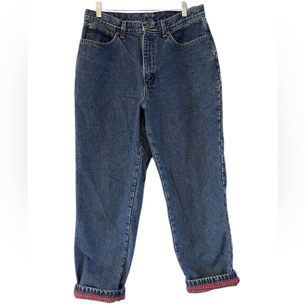 L.L. Bean Flannel Lined High Waist Mom Jeans Size‎ 14 petite Fisherman Core C24
